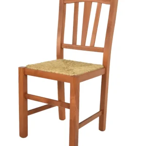 Sedia modello Silvana con robusta struttura in legno di faggio e seduta in paglia