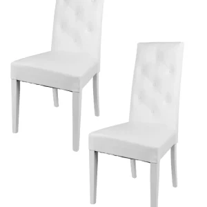 Set sedie modello Chantal con struttura in legno di faggio verniciata, seduta e schienale con bottoni imbottiti e rivestiti in pelle artificiale