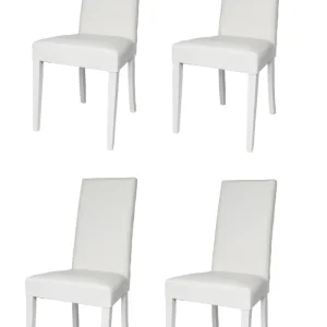 Set 4 sedie modello Bally con robusta struttura in legno di faggio verniciata, seduta e schienale imbottiti e rivestiti in pelle artificiale