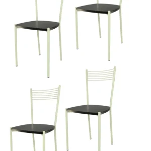 Sedia modello Elegance con struttura in acciaio verniciata color sabbia e seduta in legno colore wengè