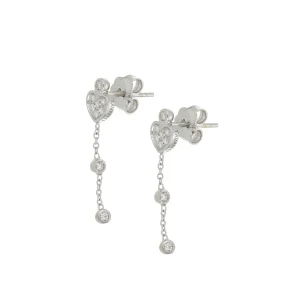 Orecchini Pendenti Brio Cuore Oro Bianco E Pavè di Diamanti