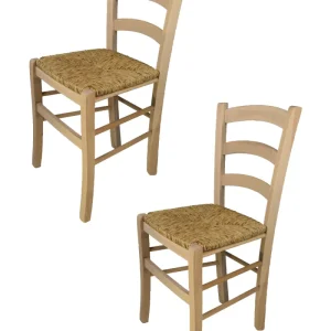 Set sedie modello Venezia con robusta struttura in legno di faggio levigato, non trattato, 100% naturale e seduta in paglia