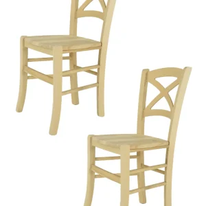 Set sedie modello Cross con robusta struttura in legno di faggio levigato, non trattato, 100% naturale e seduta in legno