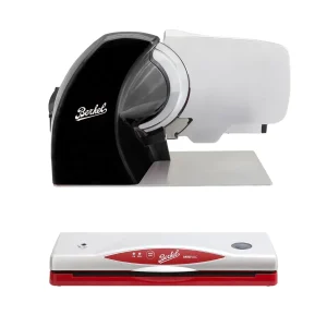 Promo: Affettatrice Home Line Plus 250 Rosso/Nero con Macchina per Sottovuoto Minivac Rosso in Omaggio