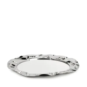 Vassoio FOIX Alessi Lluís Clotet acciaio h3x44 bordo carta d’argento increspato