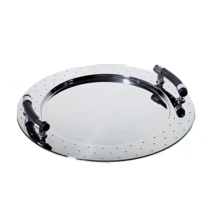 Vassoio rotondo con manici Alessi acciaio inox 18/10 Michael Graves h6,3×48