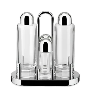 Set per condimenti Alessi Ettore Sottsass acciaio inox 18/10 e vetro